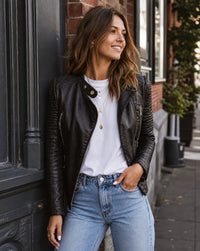 Theodosia Faux Leather Zip Biker Jacket