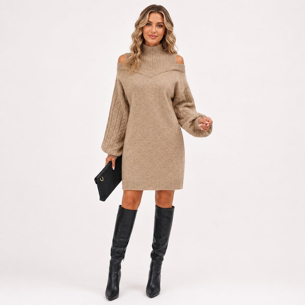 Karen Cold Shoulder Turtleneck Sweater Dress