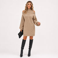 Karen Cold Shoulder Turtleneck Sweater Dress