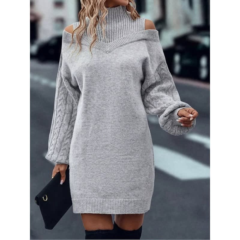 Karen Cold Shoulder Turtleneck Sweater Dress