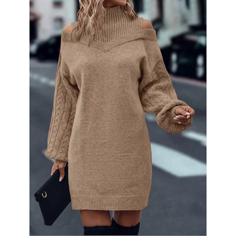 Karen Cold Shoulder Turtleneck Sweater Dress_3
