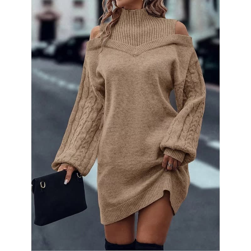 Karen Cold Shoulder Turtleneck Sweater Dress_5