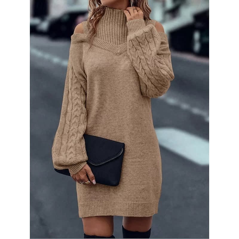 Karen Cold Shoulder Turtleneck Sweater Dress