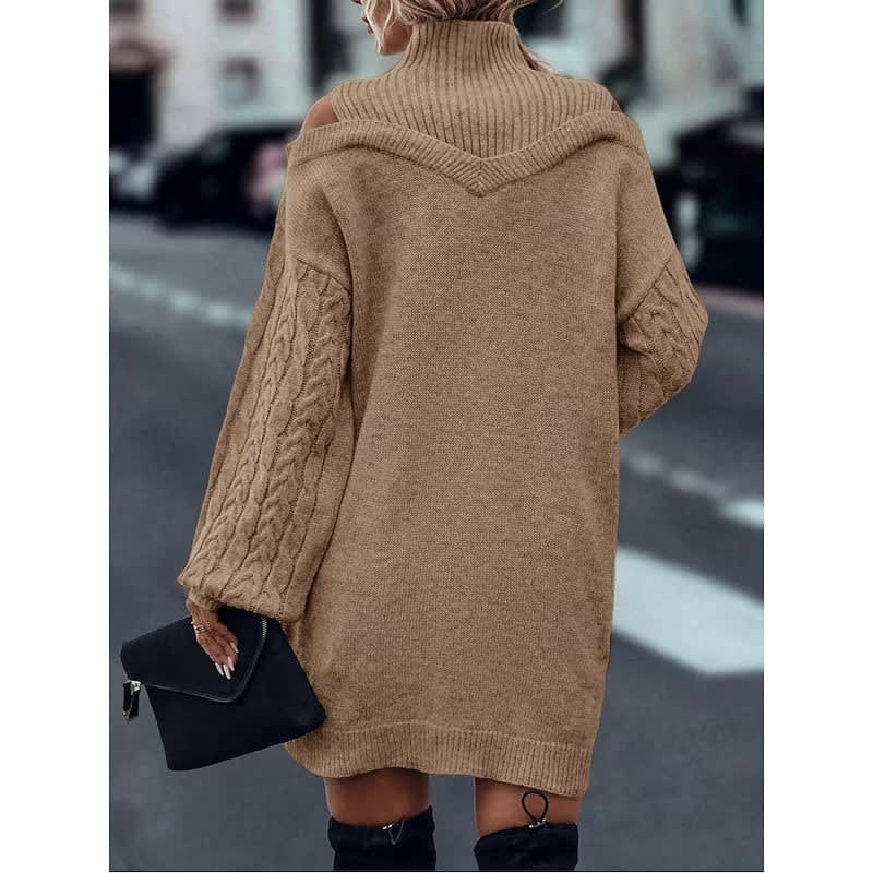 Karen Cold Shoulder Turtleneck Sweater Dress