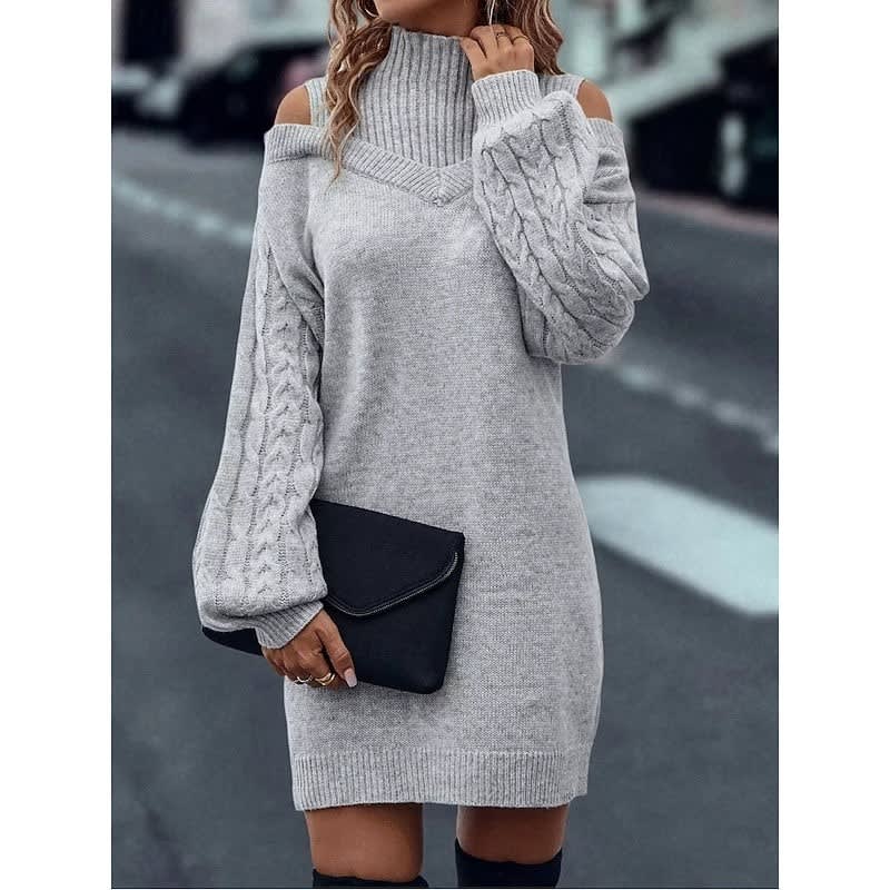 Karen Cold Shoulder Turtleneck Sweater Dress