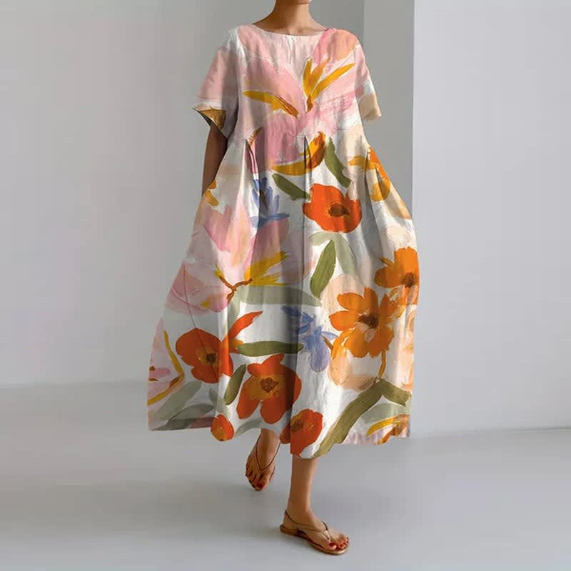Charli Floral A-Line Short Sleeve Midi Dress_1