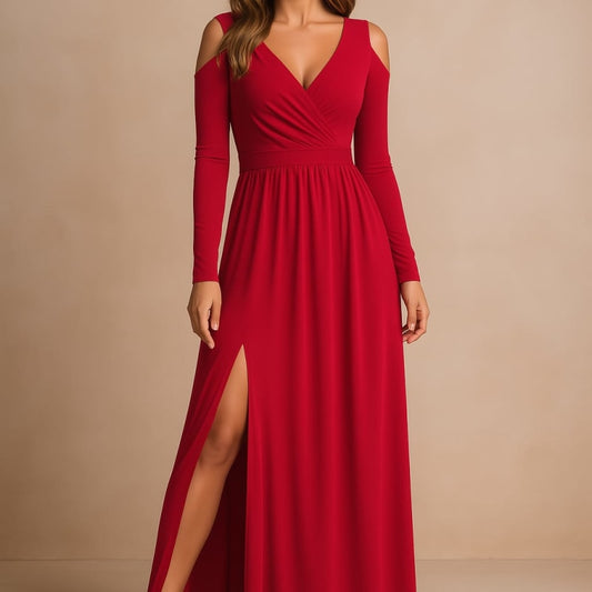 Anouk Wedding Guest V-Neck Long Sleeve Maxi Dress_1