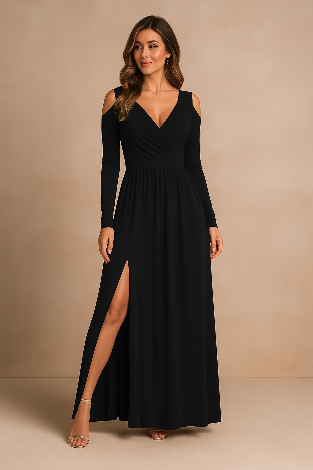 Anouk Wedding Guest V-Neck Long Sleeve Maxi Dress