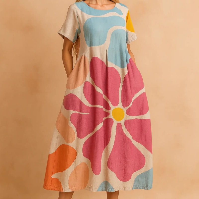 Marisol Floral Print Linen Blend Midi Dress