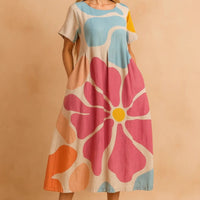 Marisol Floral Print Linen Blend Midi Dress