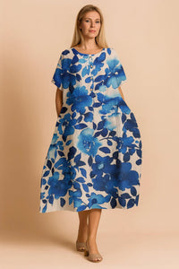 Marisol Floral Print Linen Blend Midi Dress