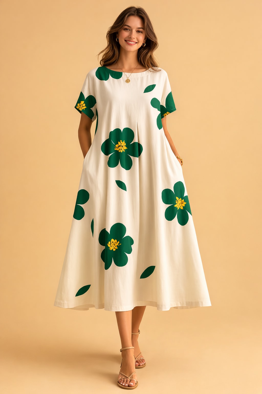 Marisol Floral Print Linen Blend Midi Dress_2