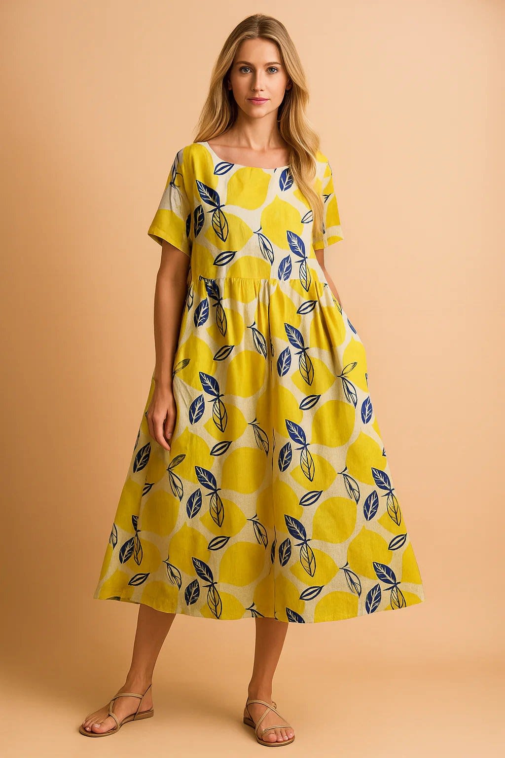 Marisol Floral Print Linen Blend Midi Dress