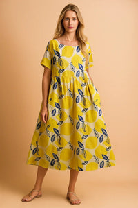 Marisol Floral Print Linen Blend Midi Dress