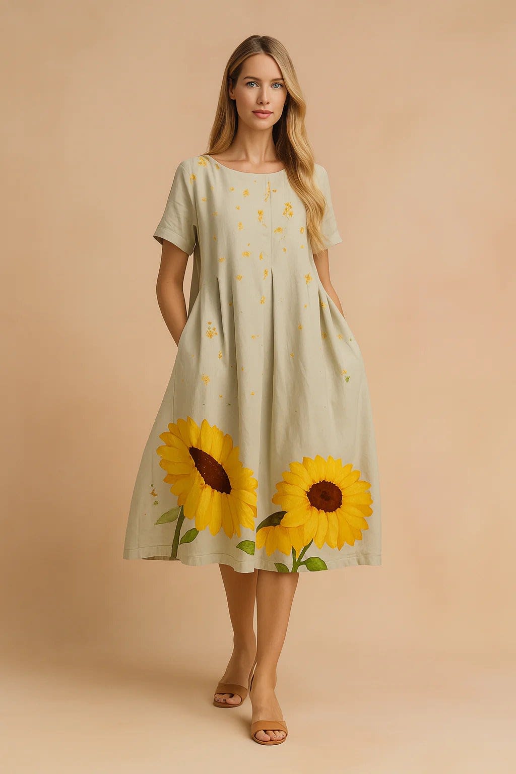 Marisol Floral Print Linen Blend Midi Dress