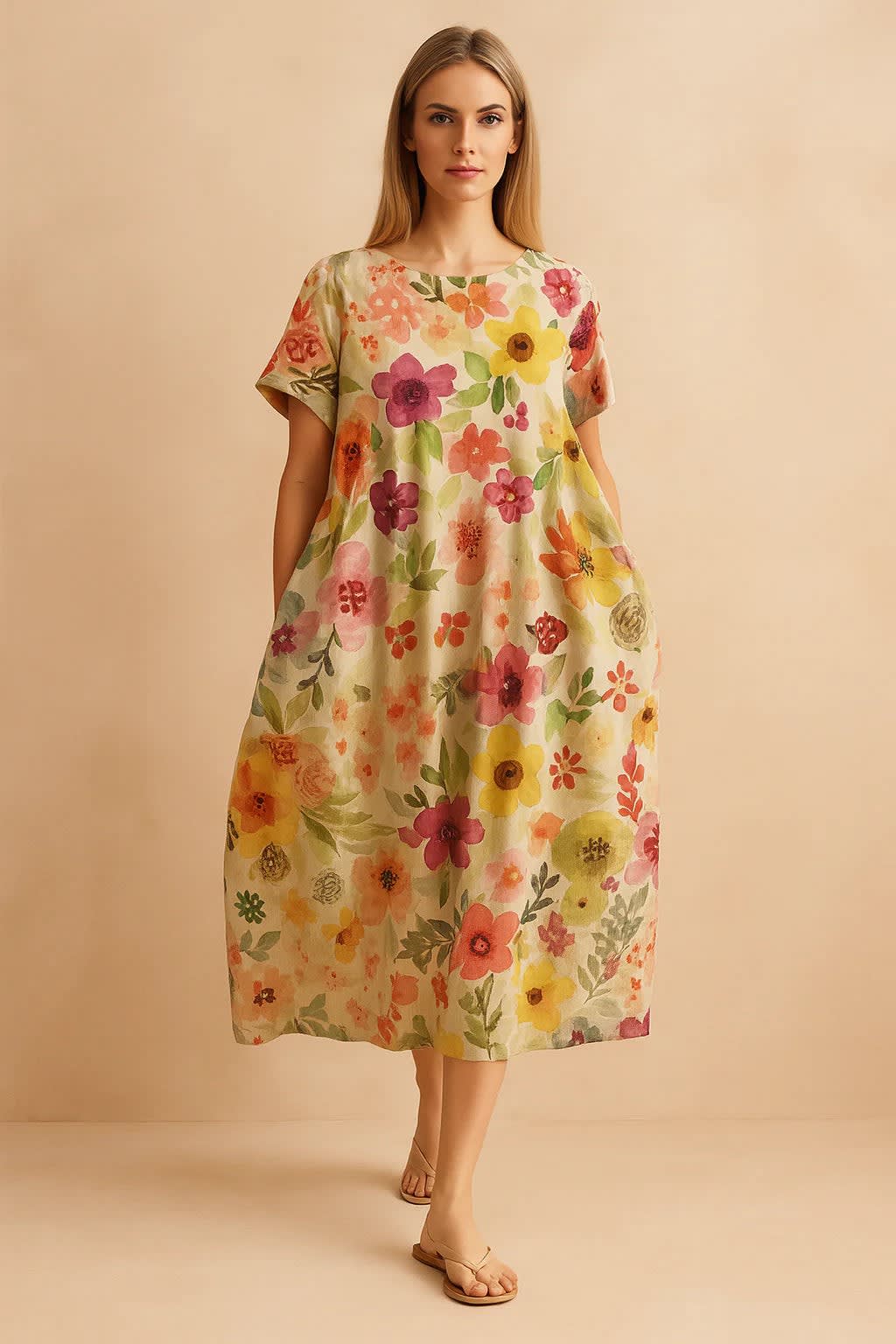 Marisol Floral Print Linen Blend Midi Dress_5