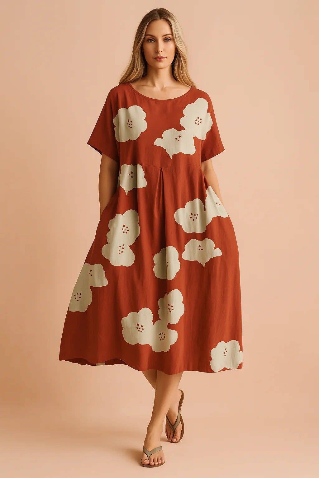Marisol Floral Print Linen Blend Midi Dress