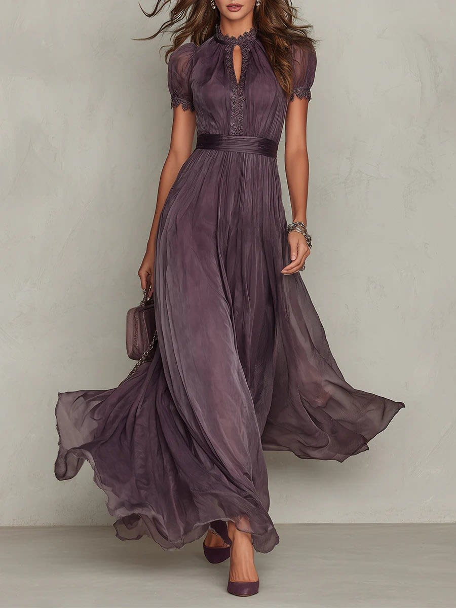 Augusta Lace Trim Chiffon Maxi Dress