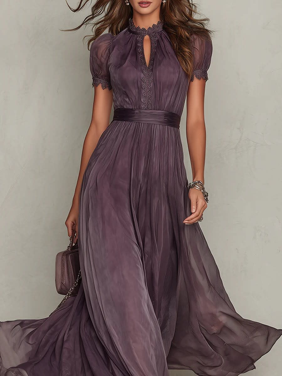 Augusta Lace Trim Chiffon Maxi Dress