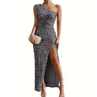 Erica One Shoulder Glitter Maxi Dress
