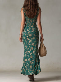 Gracie Floral Ruffle Strap Smocked Maxi Dress with High Slit