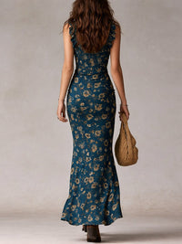 Gracie Floral Ruffle Strap Smocked Maxi Dress with High Slit