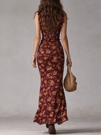 Gracie Floral Ruffle Strap Smocked Maxi Dress with High Slit
