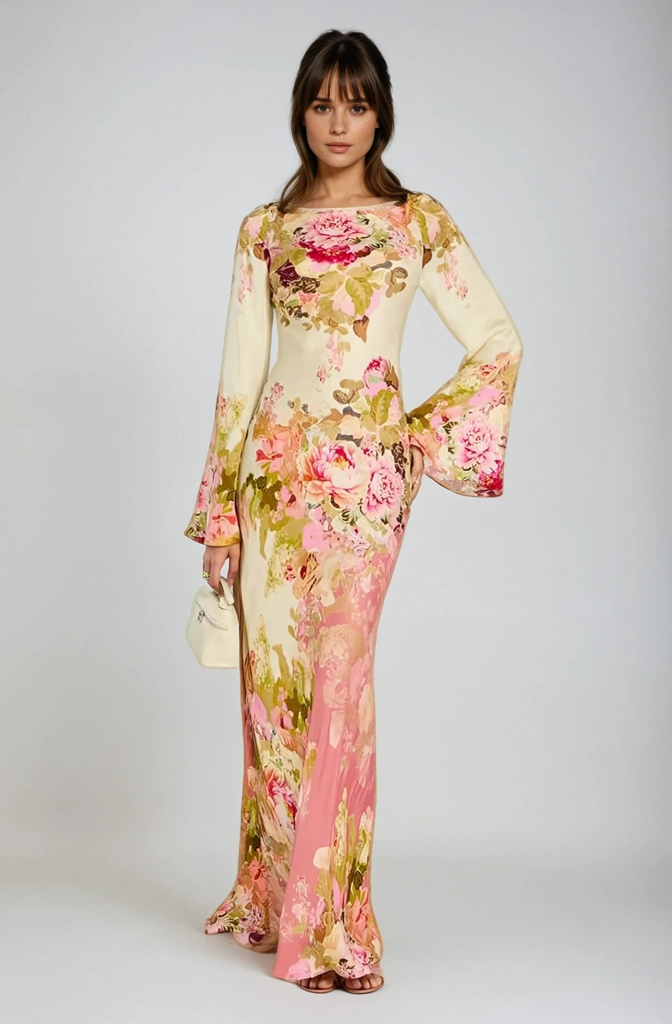 Kenna Floral Bell Sleeve Evening Maxi Dress_1