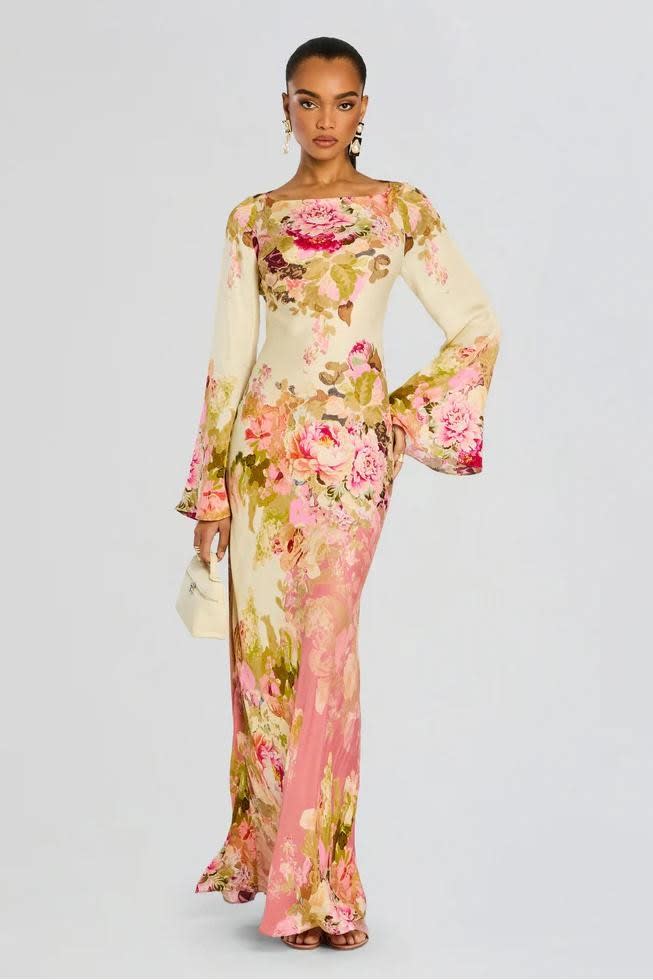 Kenna Floral Bell Sleeve Evening Maxi Dress
