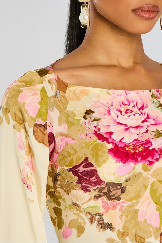 Kenna Floral Bell Sleeve Evening Maxi Dress
