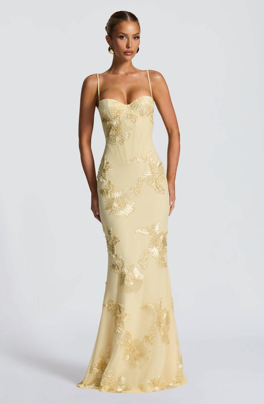 Fiadh Floral Jacquard Wedding Guest Maxi Dress_1