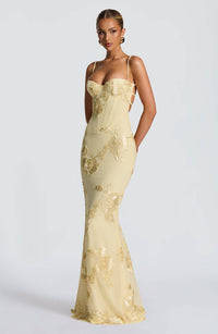 Fiadh Floral Jacquard Wedding Guest Maxi Dress