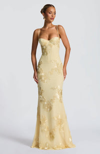 Fiadh Floral Jacquard Wedding Guest Maxi Dress