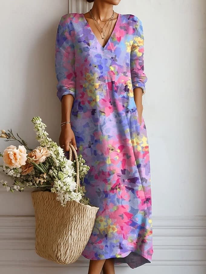 Teagan Floral V-Neck Long Sleeve Midi Dress