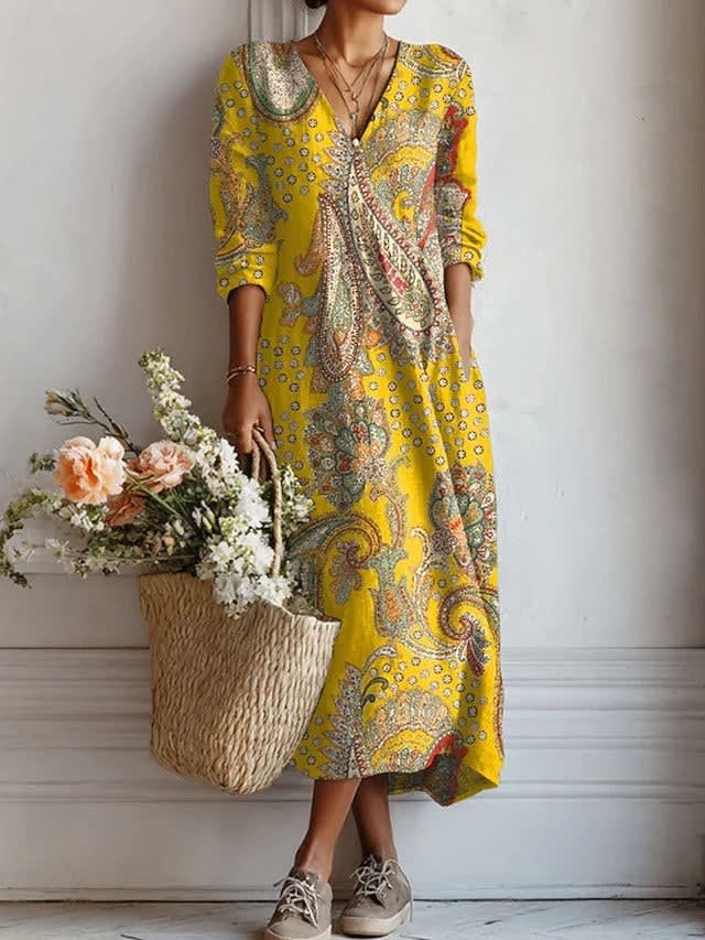 Teagan Floral V-Neck Long Sleeve Midi Dress