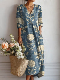 Teagan Floral V-Neck Long Sleeve Midi Dress