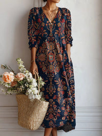 Teagan Floral V-Neck Long Sleeve Midi Dress