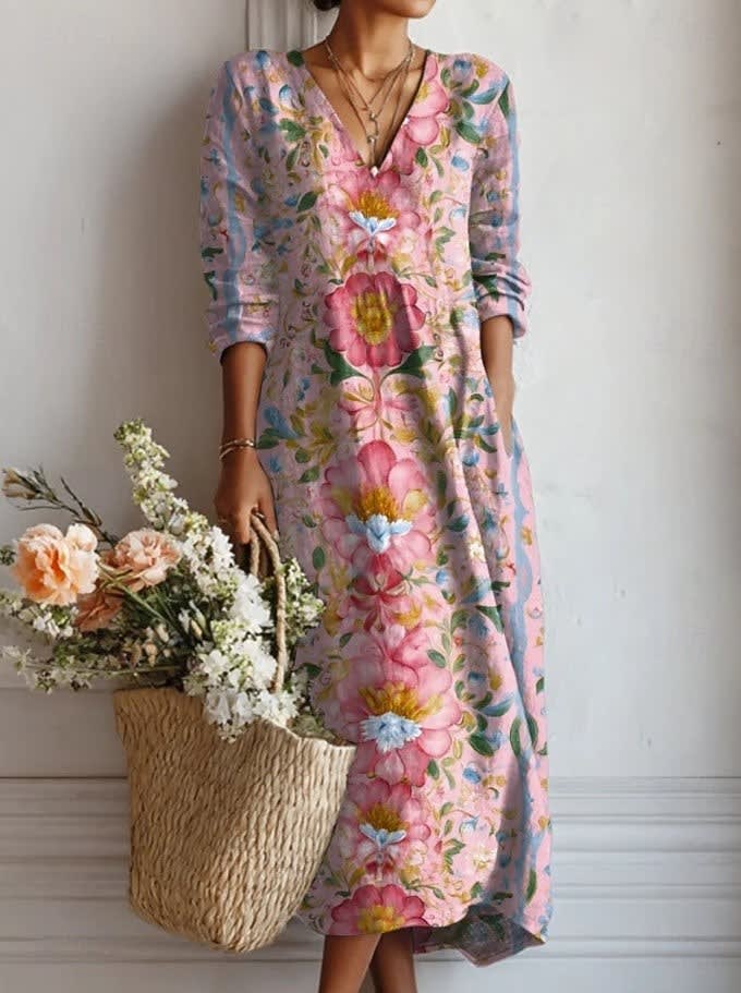 Teagan Floral V-Neck Long Sleeve Midi Dress_5