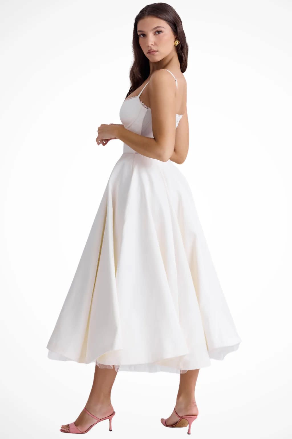 Sabine Corset Wedding Guest Midi Dress with Cami Straps