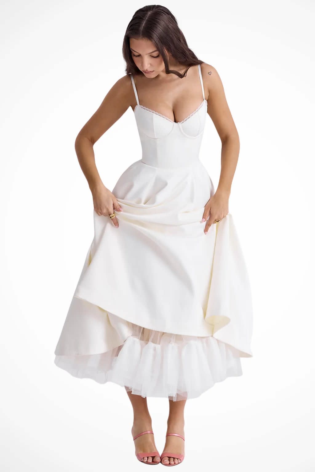 Sabine Corset Wedding Guest Midi Dress with Cami Straps