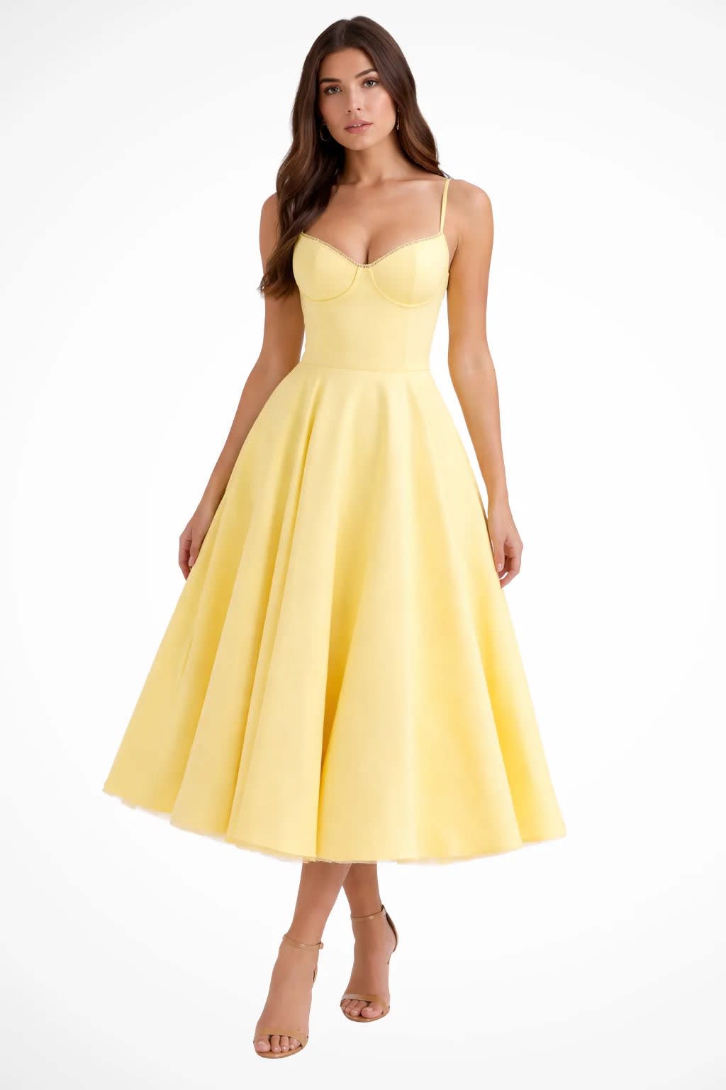 Sabine Corset Wedding Guest Midi Dress with Cami Straps