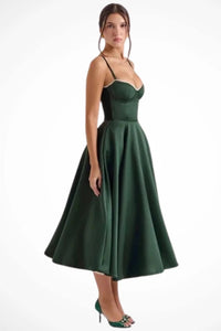 Sabine Corset Wedding Guest Midi Dress with Cami Straps