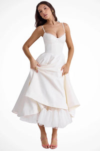 Sabine Corset Wedding Guest Midi Dress with Cami Straps