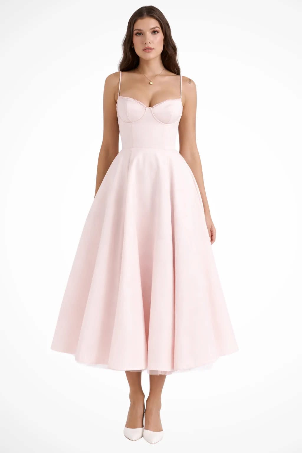 Sabine Corset Wedding Guest Midi Dress with Cami Straps