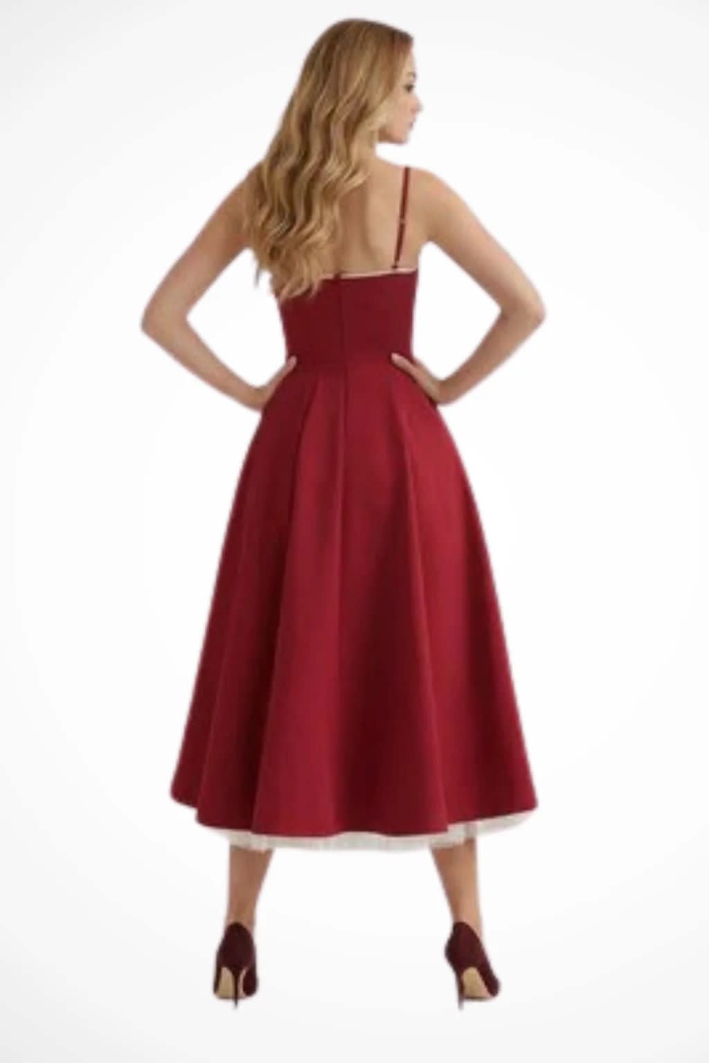 Sabine Corset Wedding Guest Midi Dress with Cami Straps