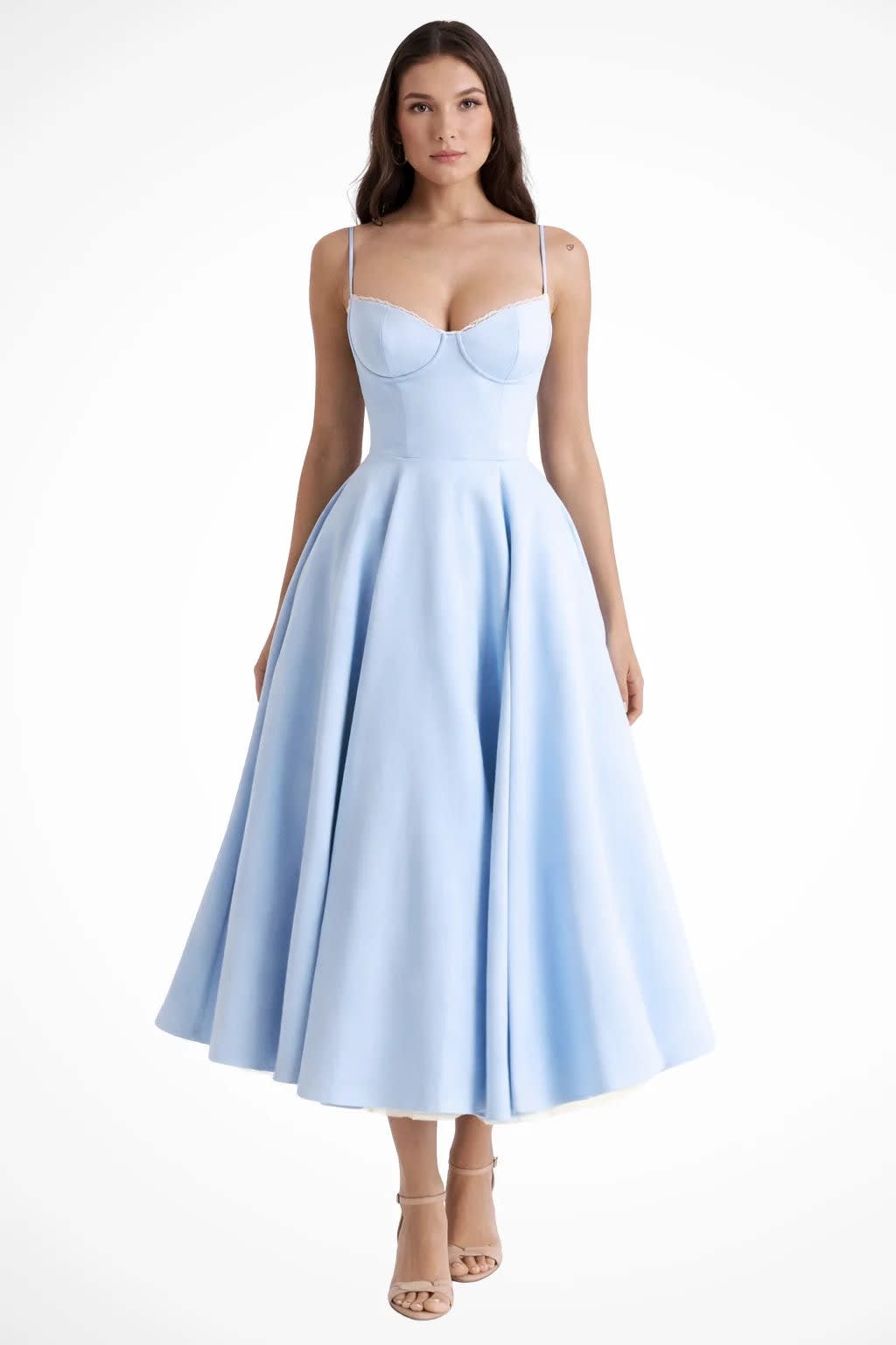 Sabine Corset Wedding Guest Midi Dress with Cami Straps
