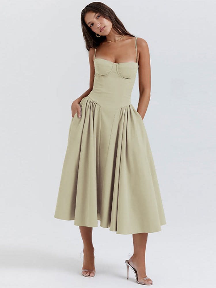 Imani Wedding Guest Corset A-Line Midi Dress with Pockets_2