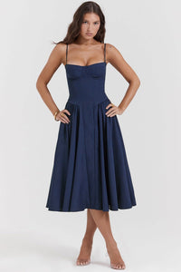 Imani Wedding Guest Corset A-Line Midi Dress with Pockets
