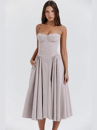 Imani Wedding Guest Corset A-Line Midi Dress with Pockets