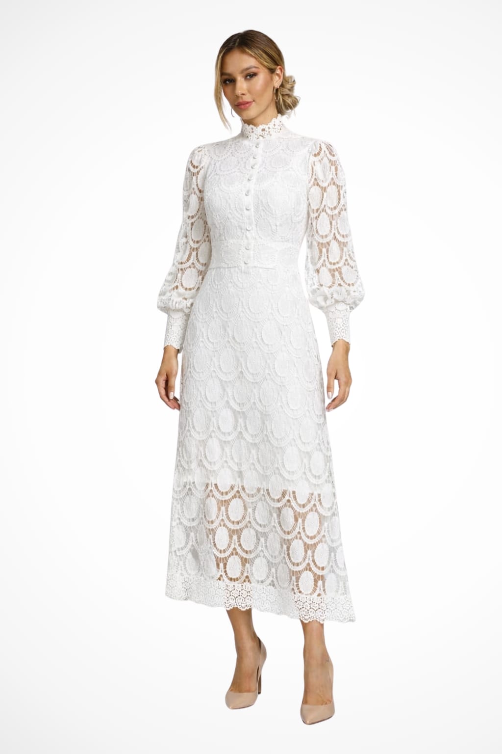 Gwendoline Lace Wedding Guest Midi Dress